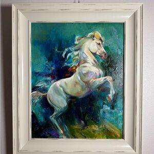 Framed Oil Painting “Untamed Spirit ” By Nuri Alieva , Horse Animal Nature Art